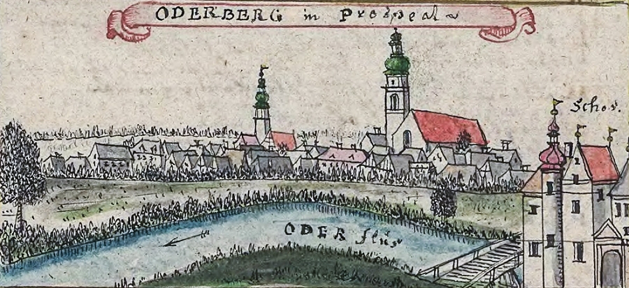 Miasto i zamek Oderberg Fr. Wernher Topographia Seu Compendium Silesiae XVIII w.